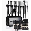 Set de 42 Brochas de Maquillaje Negro con Neceser, Esponjas,