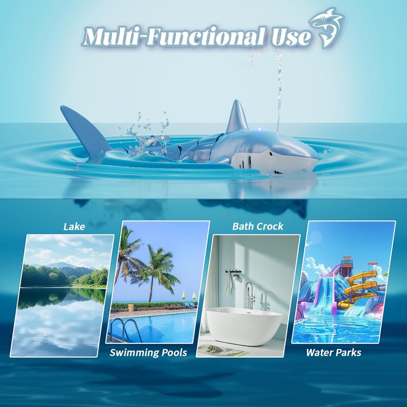 Qusases Waterproof Remote Control Electric Shark Water Toy with Spray,