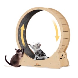 Homegroove Cat Exercise Wheel for Indoor Cats, 46" Large XL Cat Running Treadmill Wheel with Carpeted Runway for Kitty’s Longer Life, Natural Wood Color(XL)