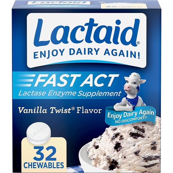 LACTAID Fast Act Chewables Vanilla Twist 32 Tablets ( Pack of 3)
