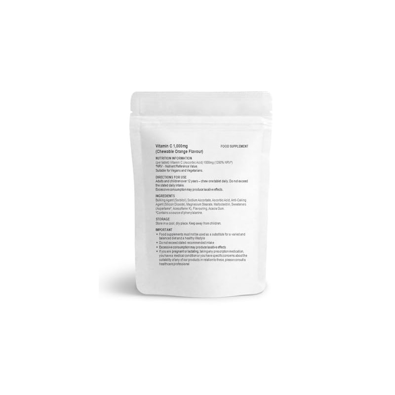 Vitamin C (Orange Flavour, Chewable Tablets) 1000mg, Ascorbic Acid (Vegan)