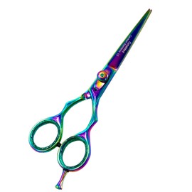 6" Hair Cutting Shears With Finger Rest and Rubber Ring Inserts Salon and Barbershop Scissors - Rainbow