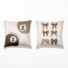 TopXmai Trendy Coquette Bow Leopard Print Y2K Luck 8 Ball Pillow Covers Set of 2, Funky Y2K Preppy Cheetah Lucky 8 Ball Aesthetic Decor Pillow Covers for Girls Room Dorm Apartment