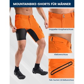 Nepest Mountain Bike Shorts-Mens Padded MTB Biking Baggy Cycling Short Padding Liner with Zip Pockets Army Orange,XXL