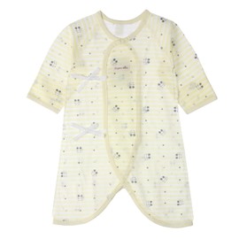 100% Organic Cotton Korean Kimono Newborn Baby Summer Thin Relaxed Outfit LongSleeve Breathable Romper 0-6M With Mitten Cuffs(Mouse Lemon_Summer)