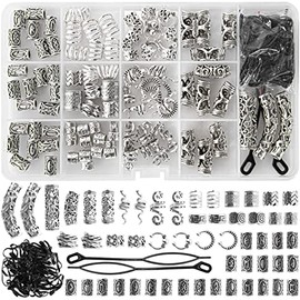 152PCS Vikings Hair Jewelry Norse Runes Tube Beads, Metal Clips Cuffs Rings, Accessories for Braids Dreadlocks Beads for Braiding Beard Decoration Bra