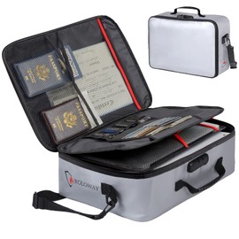 ROLOWAY Fireproof Document Bag (17 x 11.8 x 5 inch) with Lock, Fireproof Document Safe Organizer, Fireproof File Storage Bag, Fireproof Bag with Multi-Layer Portable File Organizers for Travel (Gray)