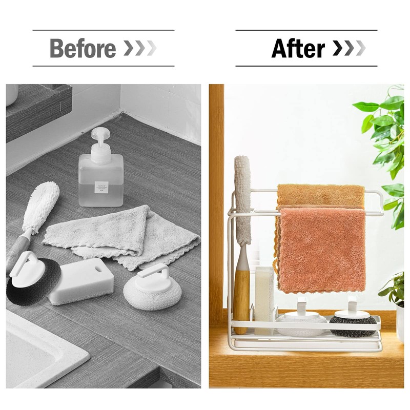 Poeland Sponge Holder with Drain Pan, Kitchen Sink Caddy Organizer