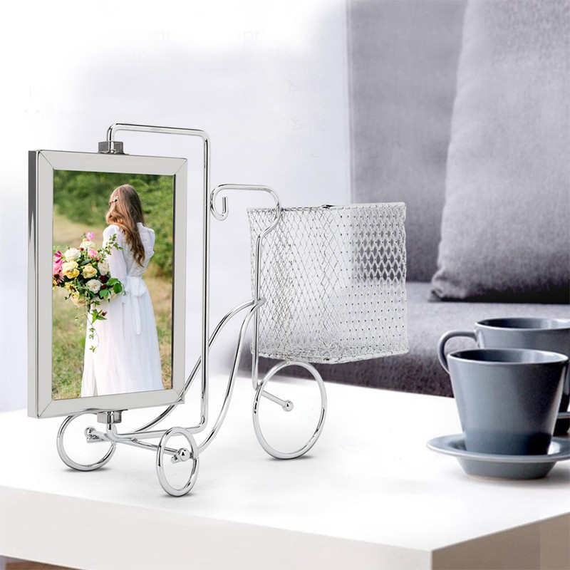 Unique Bicycle Shape Metal Picture Photo Frame Pen Holder Home