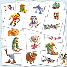 19pcs Italian Brain Temporary Tattoos/Tung Tung Tung Sahur, Tralalero Tralala, Bombardiro Crocodilo, Chimpanzini Bananini, Globo Frutodilo, Lirili Larila/Sticker Decorations Tattoos for Kids