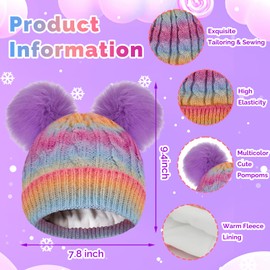 Yseoul Kids Winter Beanie Hat, Toddler Warm Fleece Lined Knit Thick Beanies Cap with Double Pom Pom for Boys Girls