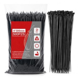 500 Piezas Cinchos de Plastico Autobloqueantes 4x300mm, Bridas para Cables Nylon Resistente UV y Fuego, Resistente a la Tracción, Organizador para Hog