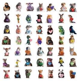 JXJMYU 50Pcs Animal Love Stickers Pack - Multicolor, PVC, Waterproof, Cartoon Style, Irregular Shaped, Animal Print Pattern, Suitable for Outdoor Use on Plastic, Metal, Glass Surfaces