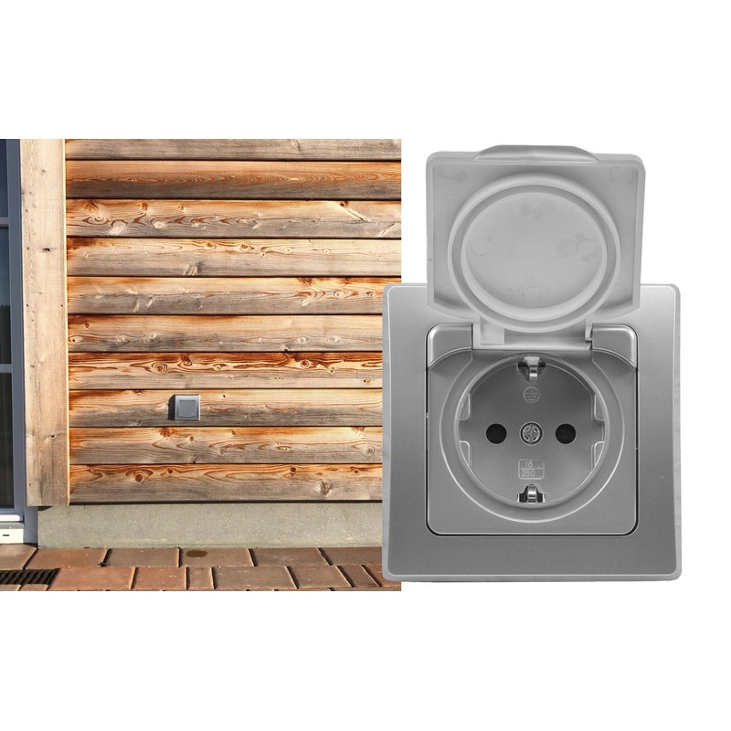DELPHI Socket IP44 with Protection Lid Flush-Mounted Wet Room Rubber