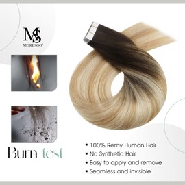 Moresoo Tape Extensions, Real Hair, Balayage, Human Hair Tape-In Extensions, Ombre Remy Hair Extension Tape, Brown to Caramel Blonde with Blonde, 20 Pieces, 50 g, 35 cm