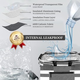 KEFOMOL KEFOMOL Insulated Picnic Basket,Leak-Proof Collapsible Cooler Bag,26L Grocery Basket with Lid,2 Sturdy Handles,Storage Basket for Picnic,Food Delivery,Take Outs,Market Shopping,Travel (Gray)