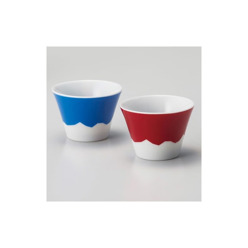 Mt. Fuji T95091180 Pair Ochoko (In Wooden Box), Red, Blue