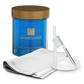 GreatShield Fine Jewelry Cleaner Solution Kit with Cleaning Brush, Polishing Microfiber Cloths and Basket, Suitable for Gold, Platinum, Titanium, Diamond, Crystal, Bracelet, Rings, Necklace, Earrings