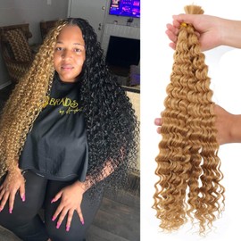 18 inch Light Brown Deep Wave Bulk Braiding Hair Bundles - 30% Human Hair Mixed Fiber Hair Bundles For Human Braiding Hair No Weft Boho Braids Wet and Wavy Hair Extensions
