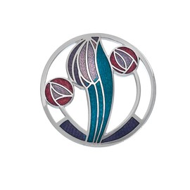 Sea Gems Ladies Rennie Mackintosh Design 35MM Round Rose Brooch in Gift Box 7675 (Purple)