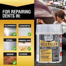 Evercoat Body Shop 105005 Pro-Grade Gold Filler Sands up to 50% Faster, Multipurpose for Dents in Aluminum, Fiberglass & More, Easy Mix Hardener Included 13 Fl Oz.