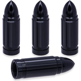 MEAJOO 4PCS Bullet Style Tire Valve Stem Caps, Corrosion Resistant, Universal Aluminium Alloy Dustproof Tire Valve Stem Covers for Cars, SUV, Trucks, Bikes, Motorcycles, Bicycles(Black)