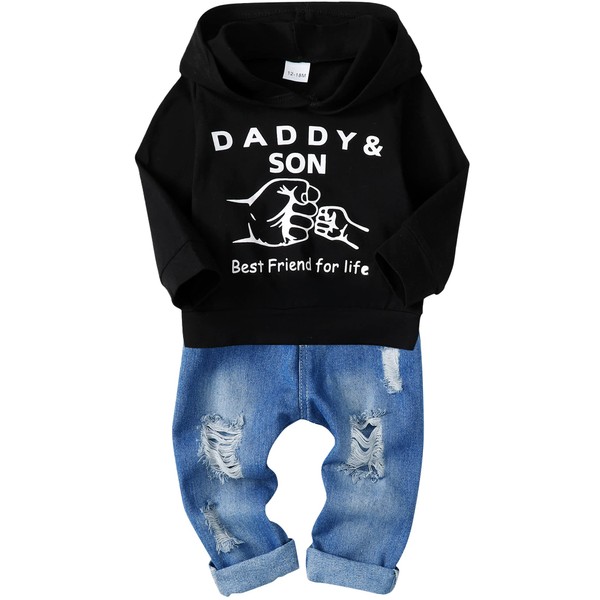 WESIDOM Baby Boy Clothes, Long Sleeve Printing Hoodie With Jeans