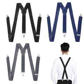YINGDIHUT 3 Tirantes para Hombre - Ajustables de Tirantes Smoking, Camisa Tirantes Hombre y Pantalon Dockers Incluye Negro, Azul Marino y Gris - Bodas, Graduaciones y Eventos Sociales(100 cm x 2.5 cm)