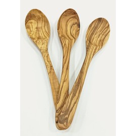MARGOUMY Olive Wood Spoon for eating 8in, Hand Carved Soup Spoon, Dinner Spoon. (3)