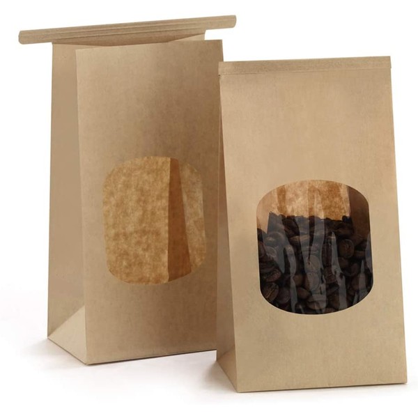 BagDream Bakery Bags with Window Small Kraft Paper Bags 100Pcs 3.54x2.36x6.7 Inches Tin Tie Tab Lock Bags Brown Window Bags Cookie Bags Coffee Bags Treat Bags