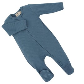 Newborn Baby Clothes - Baby Organic Cotton Long Sleeve Ribbed Onesie Footed onesie Gift Set with matching style Beanie for baby boys and girls (Steel Blue)