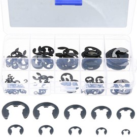 E Shape Snap Rings Circlip Axle Rings 120 Pieces E-Type Snap Ring Kit Retention Snap Ring Circlip Kit Steel E-Type Retaining Ring Repair Fixing Parts Snap Ring Durable 10 Sizes 1.5mm - 10mm Storage Box Included for Springs/Shafts (Black)