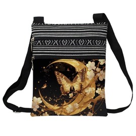 LiuenMgg Moon Butterfly Messenger Bag Small Ethnic Pattern Printed Adjustable Strap Crossbody Zipper Bag Moon Butterfly Phone Bag Wallet Cute Shoulder Handbag for Women Friends -2