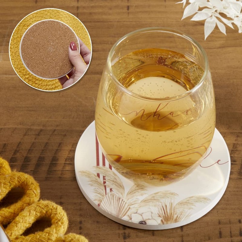 Kate Aspen Boho Ceramic Drink Coasters with Holder (Set of