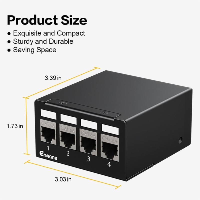 Enmane 4 Port Patch Panel CAT6A Keystone Patch Panel Shielded