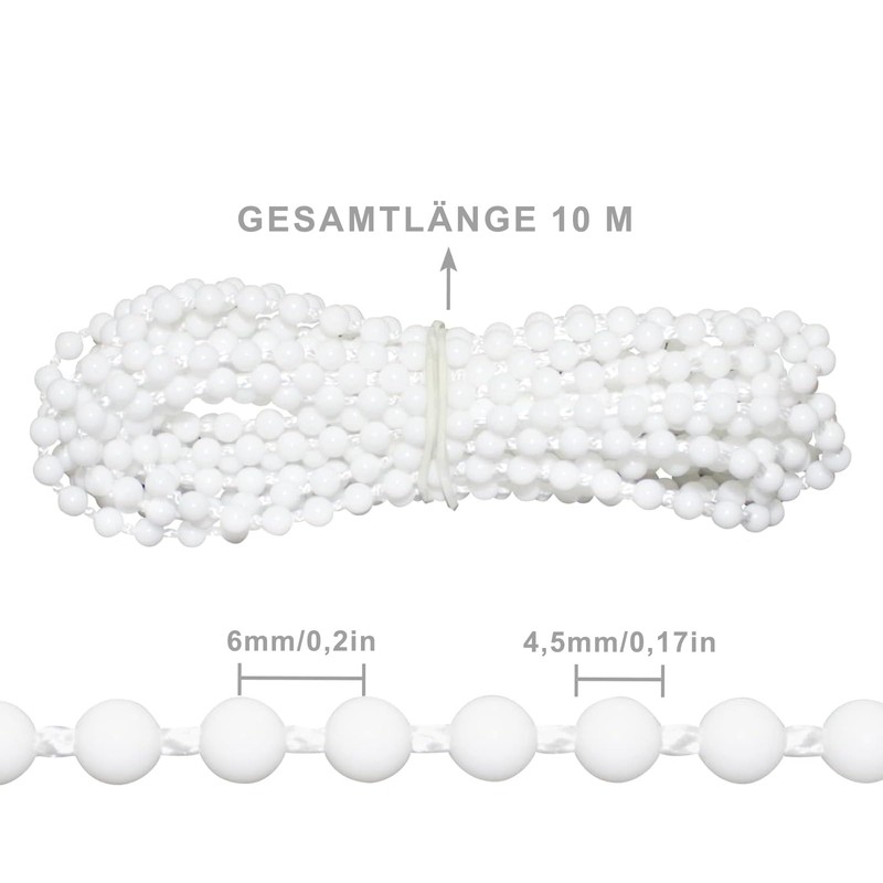 Roller Blind Chain 10 Metres, White 4.5 mm Replacement Chain