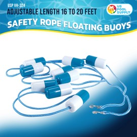 U.S. Pool Supply Swimming Pool Adjustable Length 16 to 20 Feet Safety Rope with Floating Buoys - Section Off Hazardous Areas, Dividing Lanes, Caution Help - Braided Polymer Rope with Aluminum Hooks