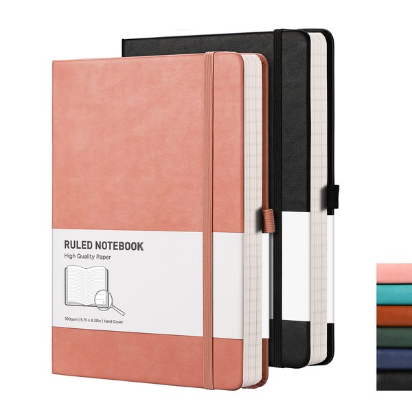RETTACY Notebook A5 Hardcover, Lined, Pack of 2 - Thick