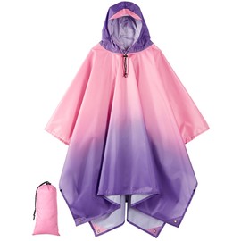 POWINSUN Hooded Rain Poncho for Adult, Waterproof Lightweight Raincoat for Hiking Camping