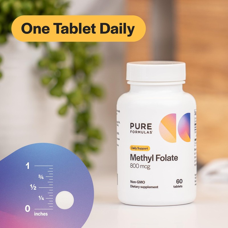 PureFormulas Methylfolate 800 mcg – Active B9 (5-MTHF) for Cardiovascular,
