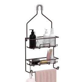 Caddy Hanging over Shower Head Rust Roof Organizer with 10 Hooks for Razor Shampoo Holder Bathroom Rack Storage Shelf with Towel Bar – Bronze
