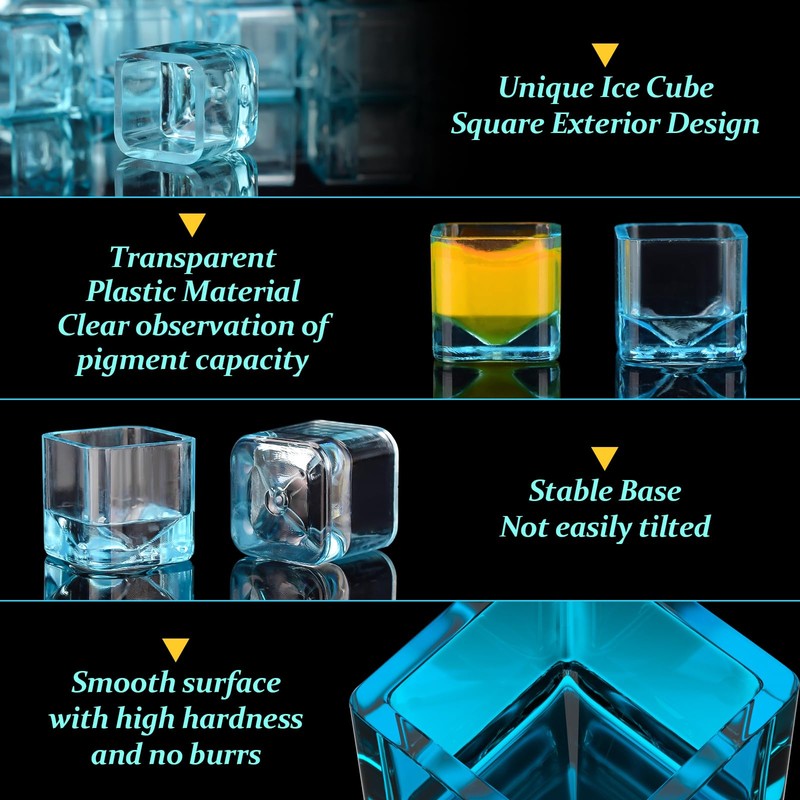 ATOMUS 200pcs Blue Tattoo Ink Cups Square Clear Pigment Cup