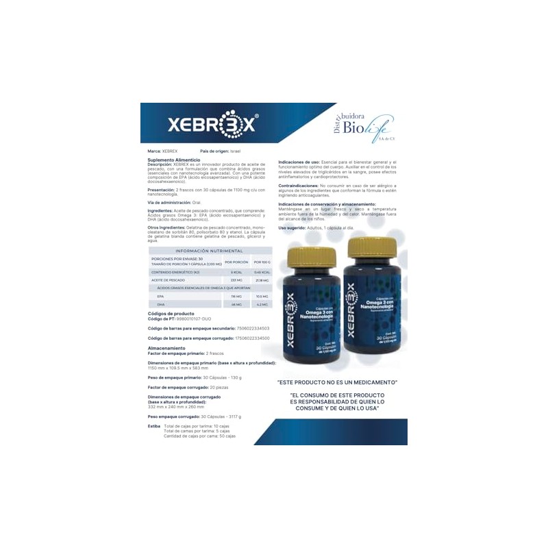 XEBREX Omega 3 con Nanotecnología DUOPACK Aceite de Pescado EPA