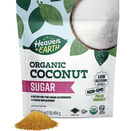 Heaven & Earth Organic Coconut Sugar, 16oz | Low Glycemic | Unrefined Sugar Alternative | Natural Sweetener | Coconut Palm Sugar