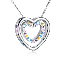 VONALA 925 Sterling Silver Heart Pendant Chain Jewellery for Mother Daughter Women Girls Girlfriend, Sterling Silver