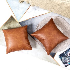 PANOD Pack of 2 Premium Faux Leather Throw Pillow Covers, Modern Luxury Decorative Square Throw Pillow Case Cushion Cases for Farmhouse Sofa Couch Bed Car Outdoor,22x22 inch Brown