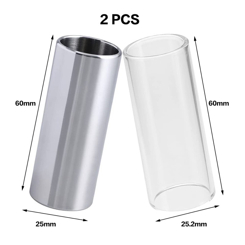 2Pcs Glass Slide and Stainless Steel Slide Guitar Finger Slide