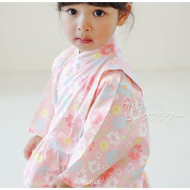 SLINX HF07 Yukata, Children, Girls, Baby, Kids, Summer Festival, Summer Kimono, Yukata, 3-piece Set, Obi Set, Top and Bottom Set, With Belt Included, Yukata Dress, Fireworks Festival, pink flower