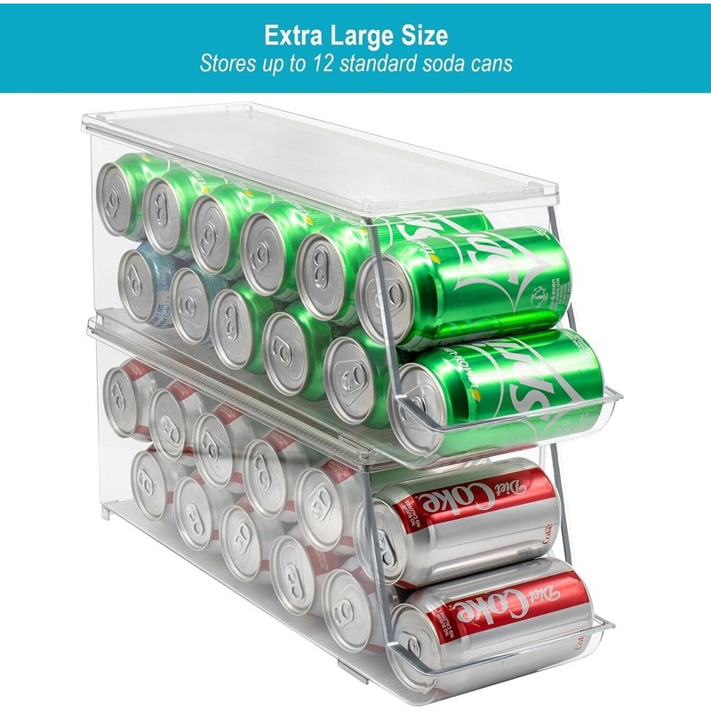 Sorbus Soda Can Organizer for Refrigerator - Stackable w Lid