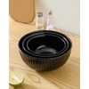 Hasense Porcelain Mixing Bowls of 3, Large Ribbed Black Bowls
